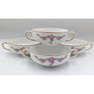 H&C Heinrich Rosalinda Pink Roses Vine Bowls Cream Soup Bowl Set of 4 Bowls